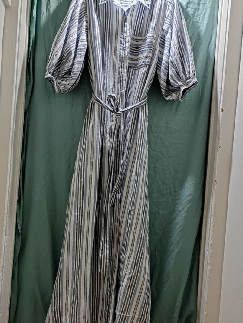 Maeve Blue and White Striped Button-Front Maxi Dress
